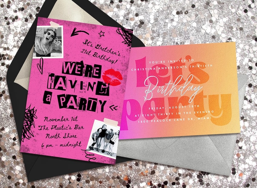 Y2K theme: 2 party invitation cards