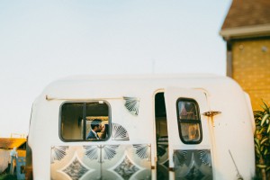 Unique wedding photo idea bohemian camper engagement photo