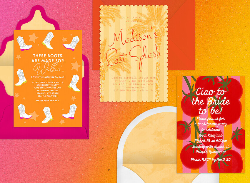 Bachelorette party theme ideas: 3 bachelorette party invitation cards