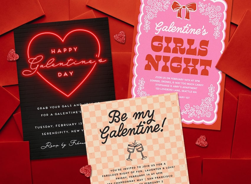 Galentine party ideas: 3 Galentine invitation cards