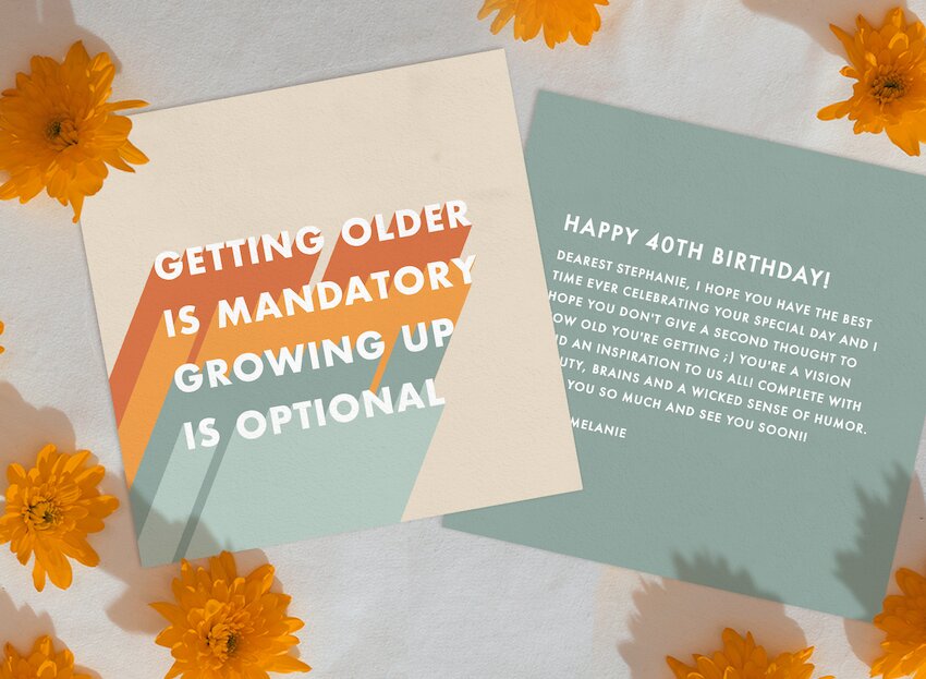 40th birthday gift ideas: 40th birthday invitation card surrounded by orange flowers