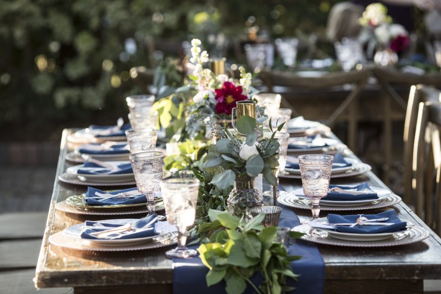 Party planning: table scapes set up for an ornate reception