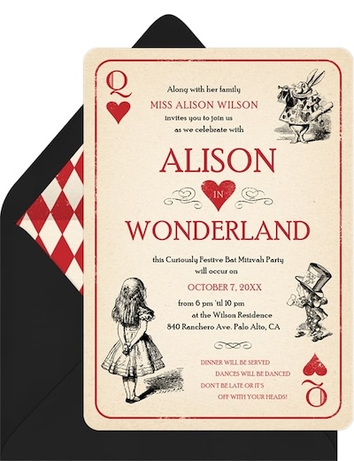 Bat Mitzvah invitations: Adventures in Wonderland Invitation