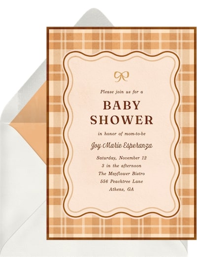 Fall baby shower ideas: Autumn Plaid Invitation