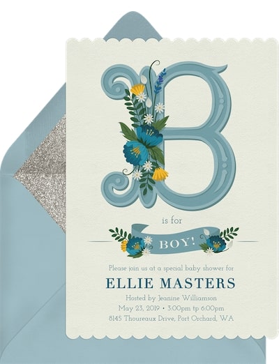 Baby shower invitations for boys: B is for Boy Invitation