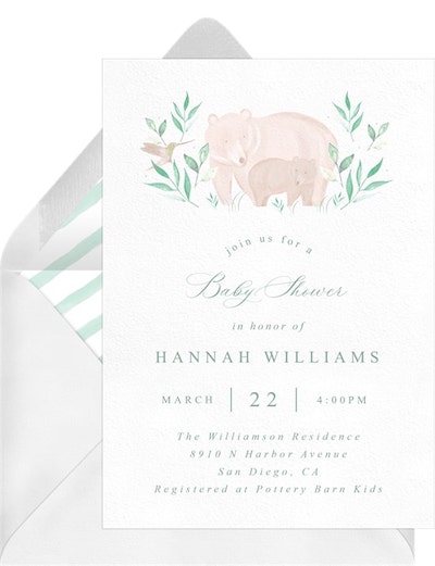 Teddy bear theme baby shower: Baby Bear Greenery Invitation