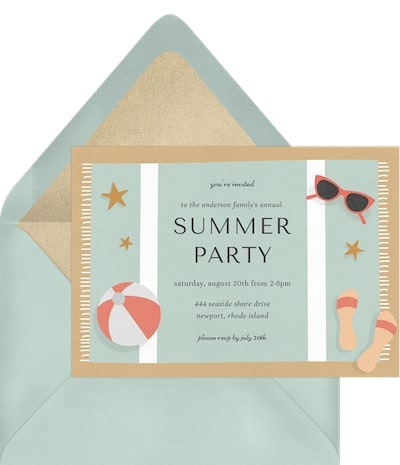 Pool party invitations: Beach Towel Invitation
