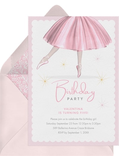 Girls first birthday theme: Beautiful Ballerina Invitation