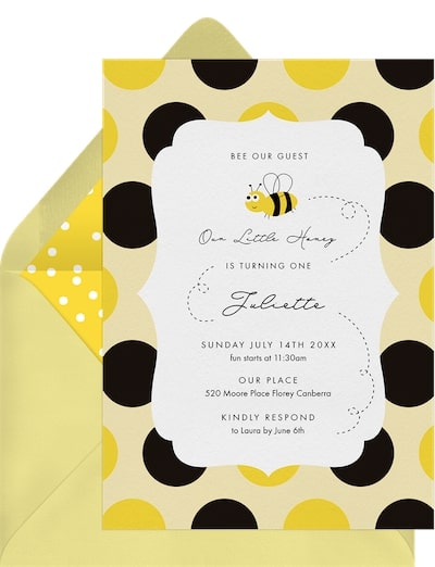 Girls first birthday theme: Bee Our Guest Invitation