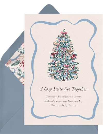 Christmas party invitations: Beribboned Christmas Tree Invitation