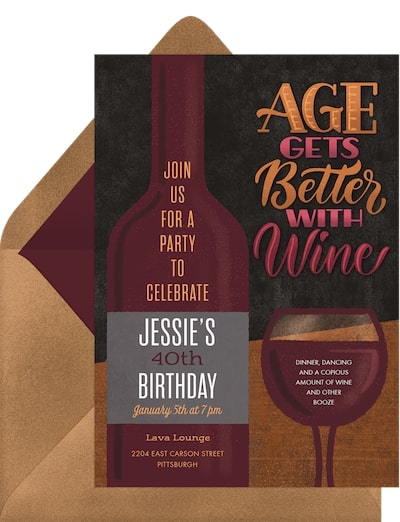 Adult birthday party ideas: Better With Wine Invitation