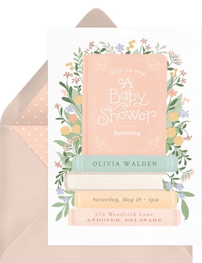 Floral baby shower invitations: Blooming Books Invitation