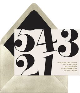 New Years Eve party themes: Bold Countdown Invitation