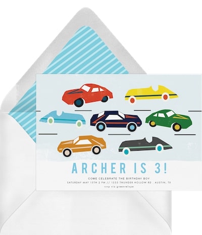 5th birthday party ideas boy: Burnin’ Rubber Invitation