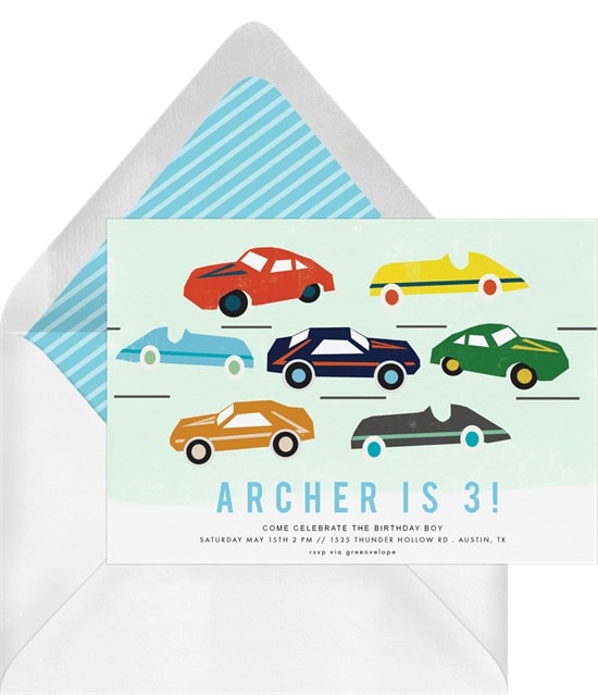 2nd birthday party ideas: Burnin’ Rubber Invitation