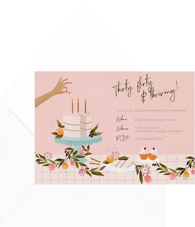 22nd birthday ideas: Cake and Flowers Invitation