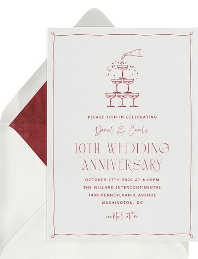 Traditional wedding gifts: Champagne Tower Cheers Invitation