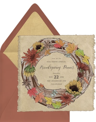 Friendsgiving invitations: Classic Autumn Wreath Invitation