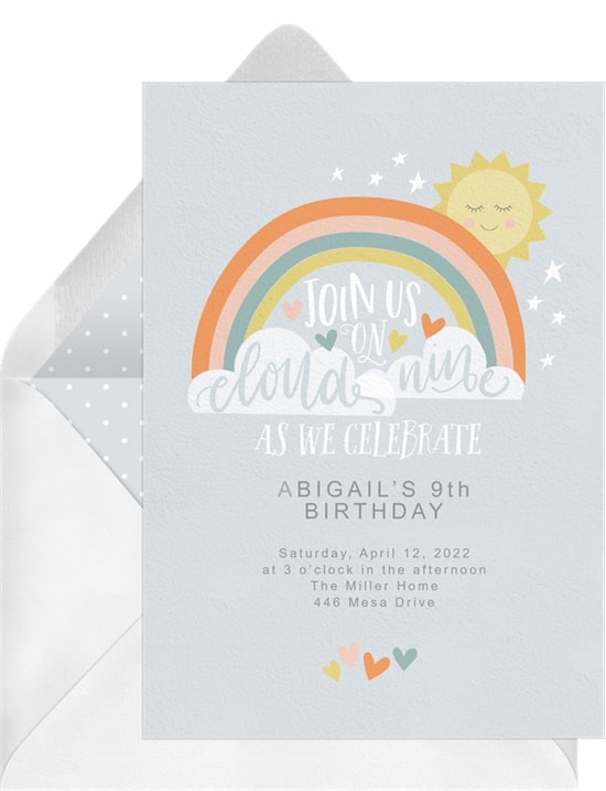 Rainbow birthday party: Cloud Nine Invitation