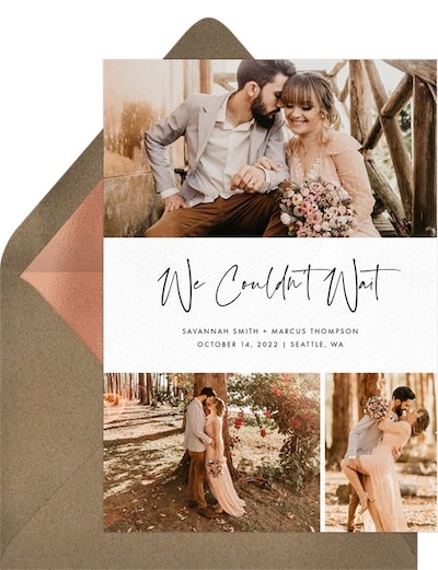 Funny elopement announcements: Couldn't Wait Announcement