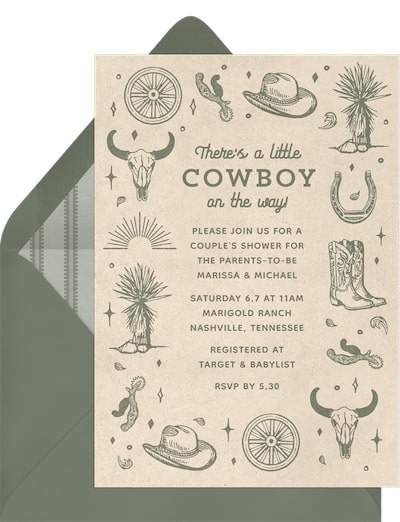 Co-ed baby shower invitations: Cowboy on the Way Invitation