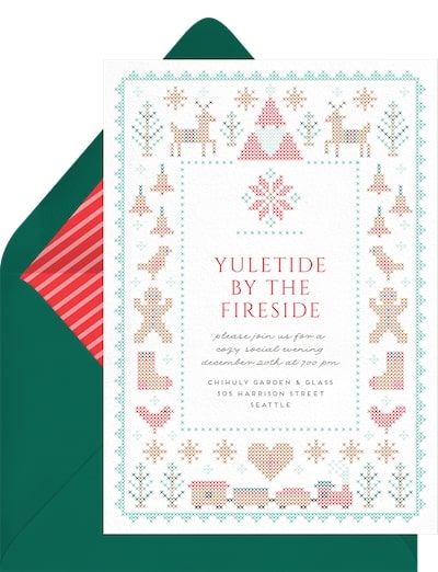 Christmas pajama party invitation: Cozy Cross Stitch Invitation
