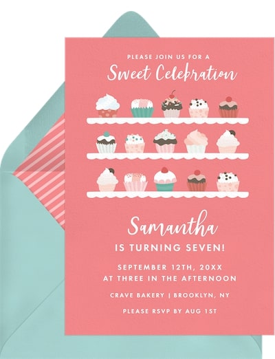 7 year old birthday party ideas: Cupcakes Galore Invitation