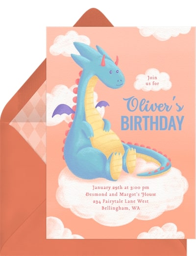 5th birthday party ideas boy: Cute Dragon Invitation