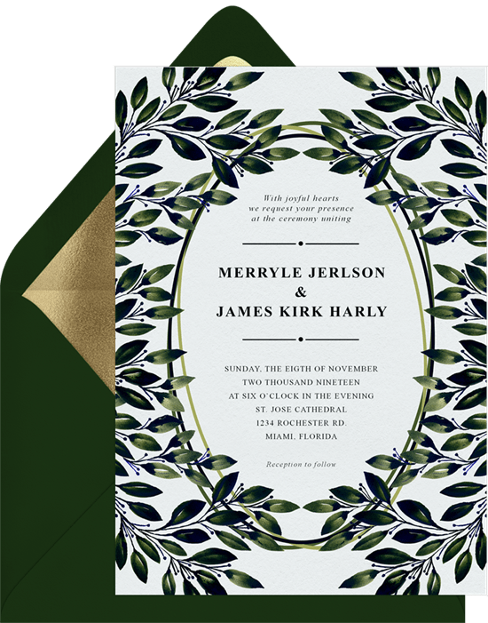 fall wedding ideas: DIY foliage and floral crowns invitation from Greenvelope