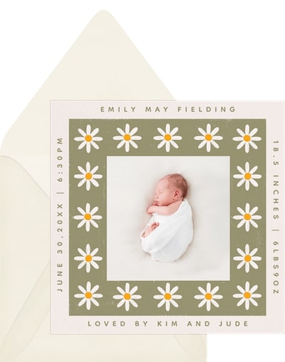Birth announcement ideas: Daisy Border Announcement