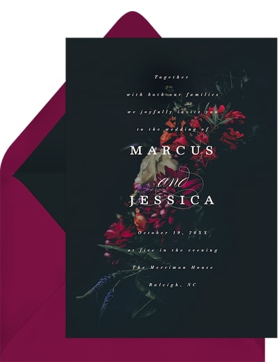 2025 wedding invitation trends: Dark Bouquet Invitation