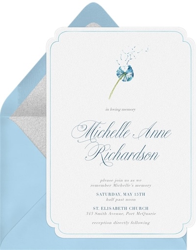 Celebration of life invitations: Delicate Dandelion Invitation