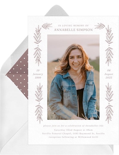 Celebration of life invitation wording: Delicate Laurels Invitation