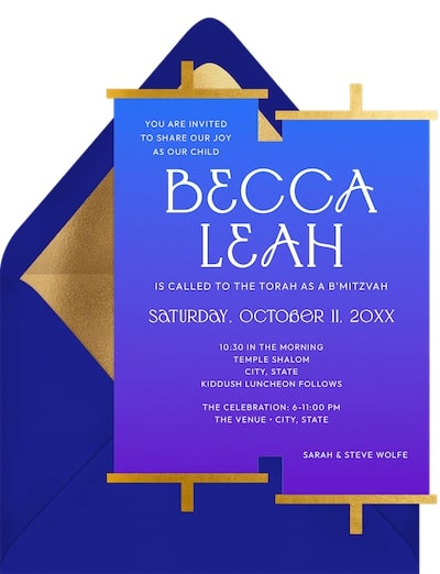 Bat Mitzvah invitations: Die Cut Torah Invitation