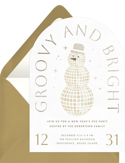 New Years party ideas: Disco Snowman Invitation