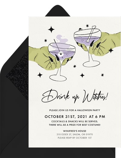 Halloween birthday invitations: Drink up Witches Invitation