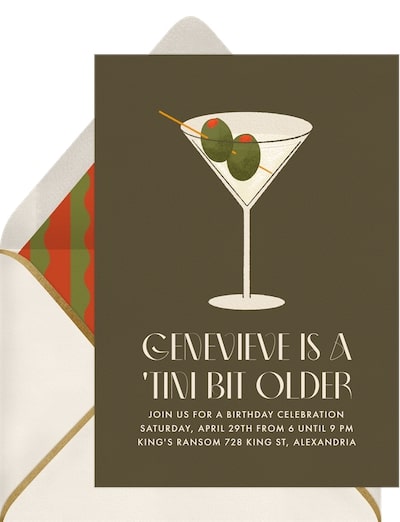 75th birthday ideas: Dirty Martini Invitation