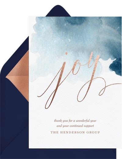 Watercolor Christmas cards: Elegant Watercolor Joy Card