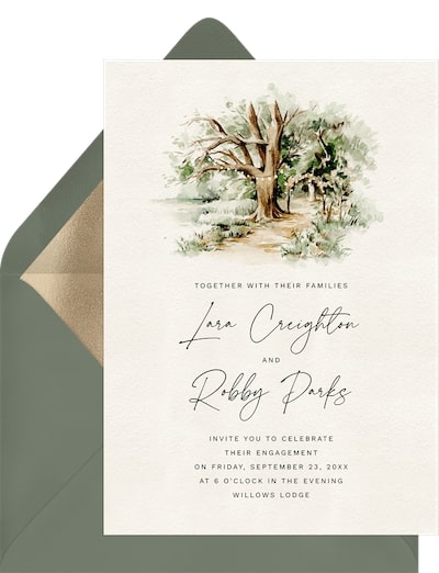 Engagement party games: Enchanted Arbor Trail Invitation