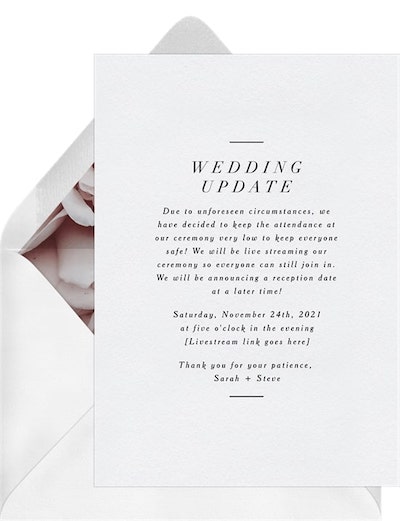 Postponed wedding card: Estella Invitation
