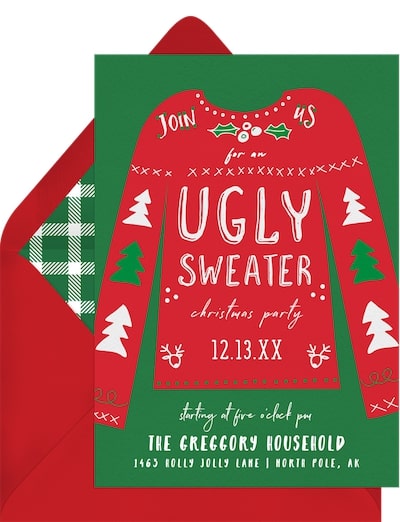Christmas Eve invitation: Festive Ugly Sweater Invitation