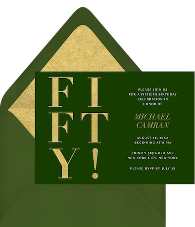 50th birthday party ideas for men: Fifty! Invitation