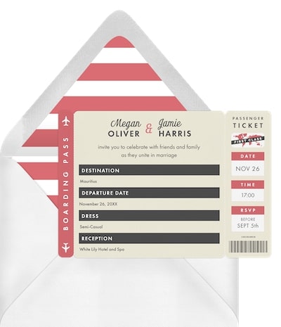 Passport wedding invitations: First Class Invitation