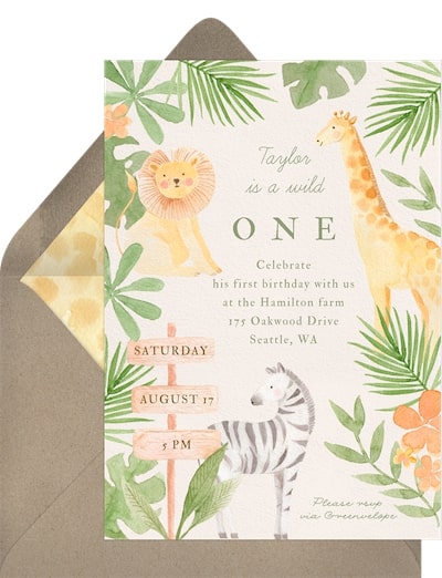 Girls first birthday theme: First Safari Invitation