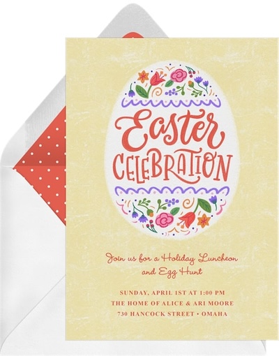 Easter cards: Floral Easter Egg Invitation