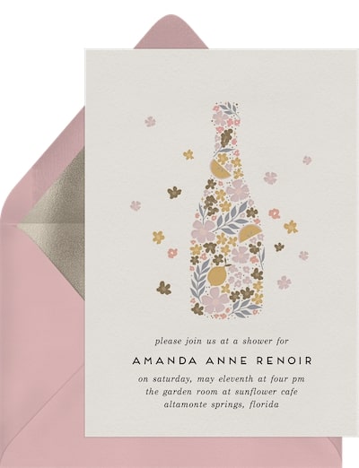 Summer bridal shower themes: Floral Wine Bottle Invitation