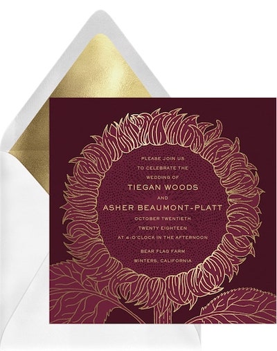 Foil Stamped Sunflower Invitation