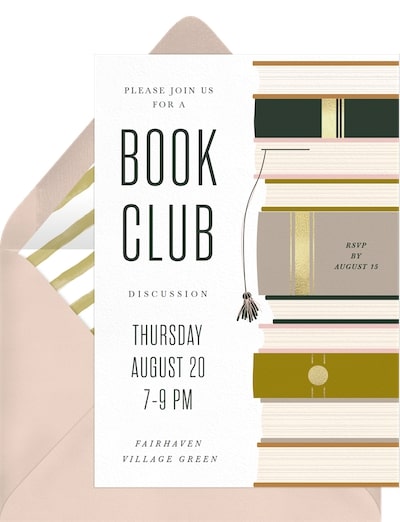 Winter solstice celebration: Foiled Book Club Invitation