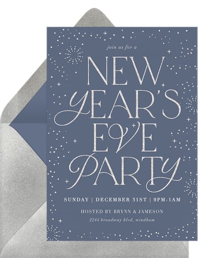 New Years Eve party themes: Foiled New Years Invitation