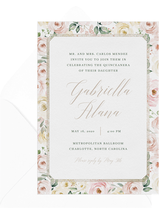 Rosey Frame Quinceañera Invitation
